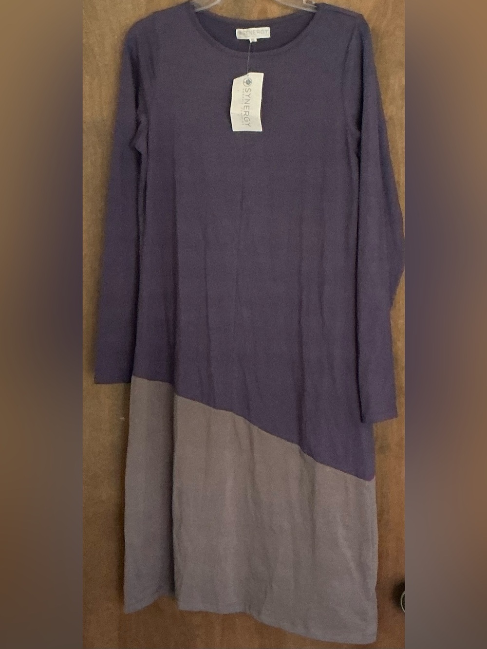 NWT Synergy Organic Cotton Clothing Purple Colorblock Dress XL Long Sleeve Boho